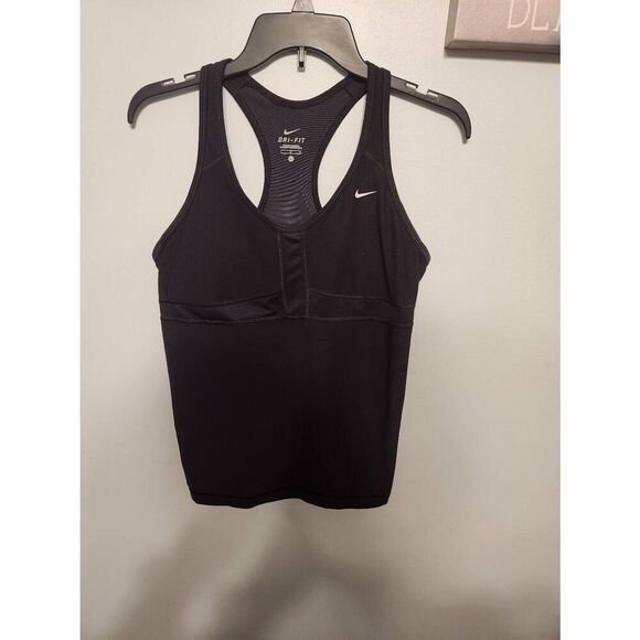 NIKE Dri-Fit size L Black Racerback Tank Top Built in Bra - Picture 1 of 4